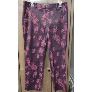 NWT White House Black Market Womens The Slim Ankle Pant 12‎ Burgundy Floral